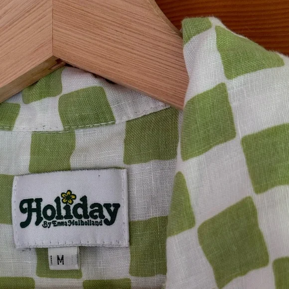 hand dyed green and white checkered linen shirt - Picture 3 of 5